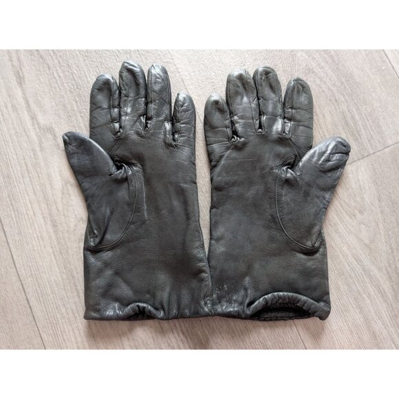 Vintage Black Leather Gloves 7.5 Unisex Style 8517 Fleece Lined - Picture 2 of 4